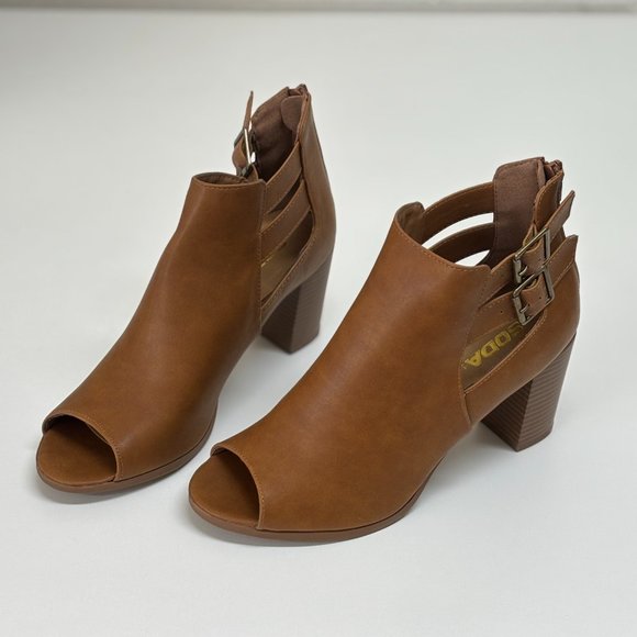 Brown Open Toe Ankle Boots - Picture 1 of 5